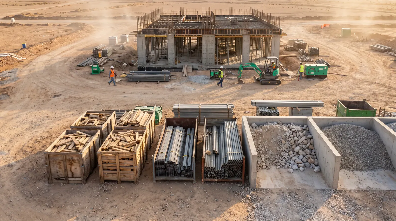 Construction materials separated into dedicated storage areas
